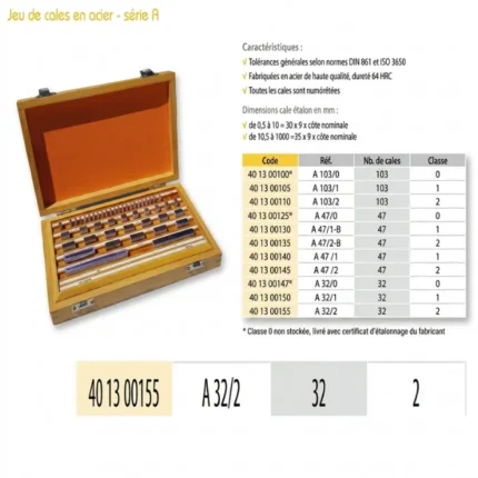 Jeu de cales étalon en acier – 32 Pc 64HRC